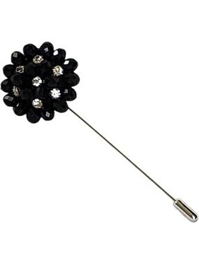 Vintage Black Crystal Flower brooch suit or tuxedo Lapel Pin